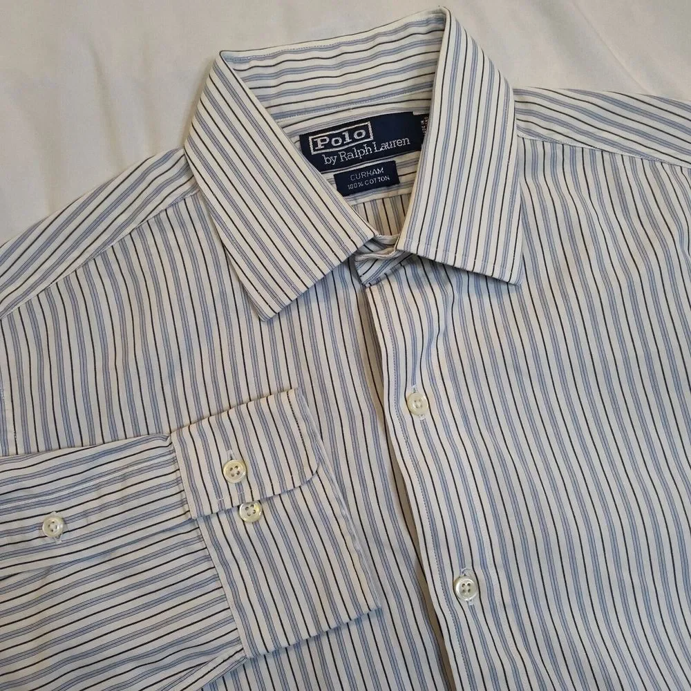 Polo By Ralph Lauren‎ Curham Pinstripe Button Down Long Sleeve Size 15 32/33